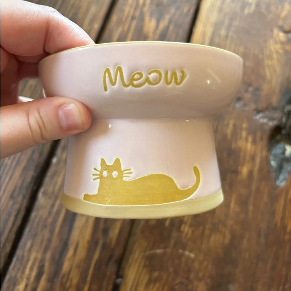 T.J.Maxx Pink and Gold Cat Bowl